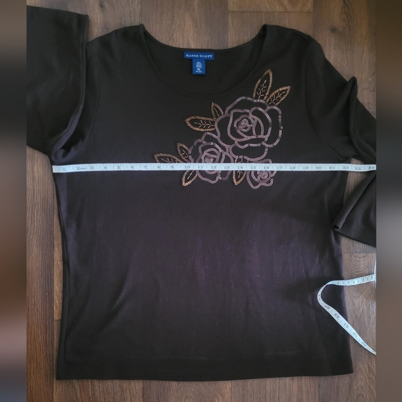 Karen Scott bead and sequin embellished fall top Women's XL brown - Picture 6 of 7